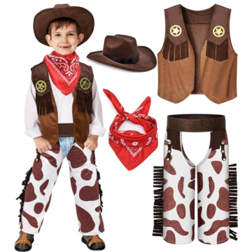 Kids Cowboy Costume Boys Halloween Dress Up Cosplay Set Birthday Party Role Play Western Pants Outfi...