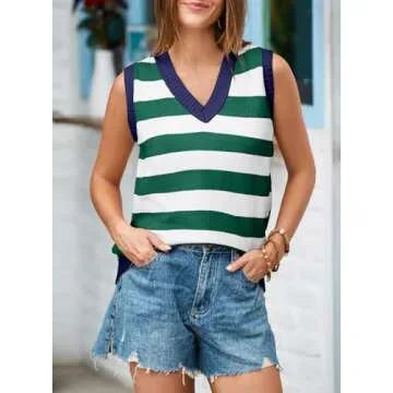 EVALESS Sweater Vest Women Spring Summer Outfits Casual V Neck Sleeveless Sweater Tops Loose Fit Swe...