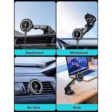 MAGJIEYX for Magnetic Magsafe Car Mount Charger, Wireless Car Charger with Fast Max 36W QC3.0Charging Adapter Retractable Phone Holder Fits iPhone16/15/14/13Plus/MagSafe Case,Dashboard/Vent/Windshield
