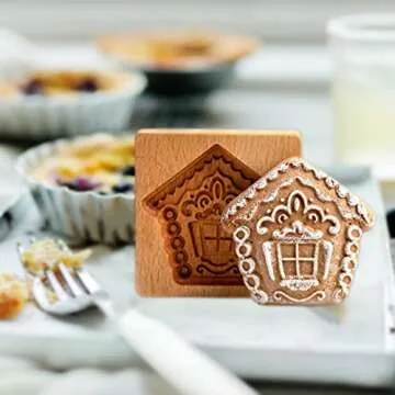 Wooden Cookie Molds, Carved Wooden Biscuit Mold Baking Cookie Mold Wooden Kitchen Cookie Cutter Embossing Press Stamp Molds Gingerbread Mold DIY Cookie Stamp (House)