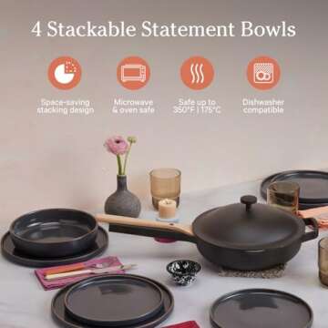 Our Place Dinner Bowls - Set of Four 8.5" Handcrafted Ceramic Bowls | Half-Plate, Half-Bowl Design f...