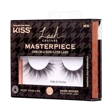 KISS Lash Couture Masterpiece Fake Eyelashes Style 01, ‘Pret-A-Porter’, One-of-a-Kind Luxe Lash, Hand Woven Faux Mink Synthetic False Eyelashes, 1 Pair