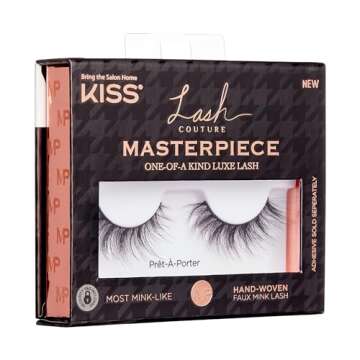 KISS Lash Couture Masterpiece Fake Eyelashes Style 01, ‘Pret-A-Porter’, One-of-a-Kind Luxe Lash, Hand Woven Faux Mink Synthetic False Eyelashes, 1 Pair