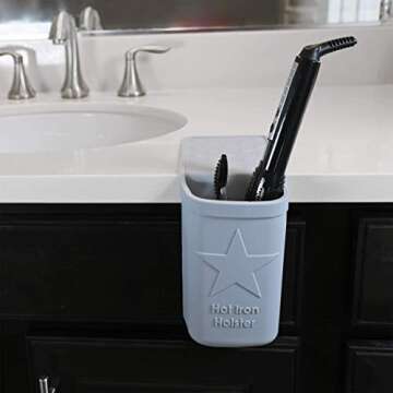 Hot Iron Holster | Adhesive-Free Silicone Storage Pocket for Organization and Travel | Heat Resistant to 500°F | Ideal for Curling Irons, Hair Straighteners, and Other Hot Tools | Stone