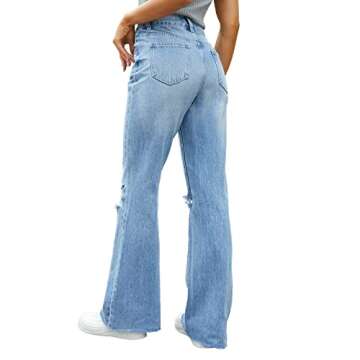 VIPONES Women Ripped Boyfriend Jeans Distressed Denim Ankle Length Straight Wide Leg Casual High Waisted (262, 4)