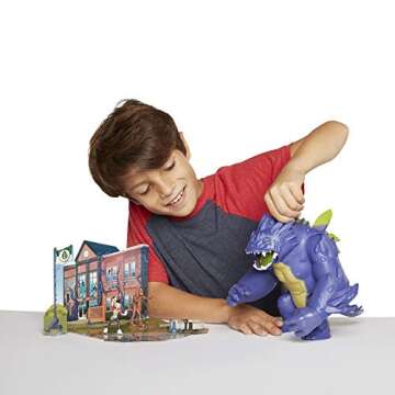 The Last Kids On Earth Chompin' Blarg 9" Action Figure Playset with Jack and Zombie Action Figures, Disk Launcher & Diorama Piece to Build The Town of Wakefield