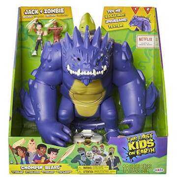 The Last Kids On Earth Chompin' Blarg 9" Action Figure Playset with Jack and Zombie Action Figures, Disk Launcher & Diorama Piece to Build The Town of Wakefield