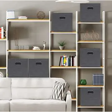 Simple Houseware Foldable Cube Storage Bin with Handle, Dark Grey - 6 Pack