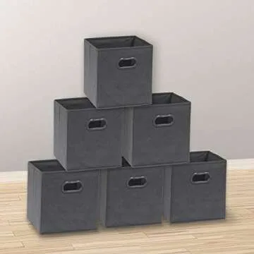 Simple Houseware Foldable Cube Storage Bin with Handle, Dark Grey - 6 Pack