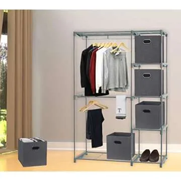 Simple Houseware Foldable Cube Storage Bin with Handle, Dark Grey - 6 Pack