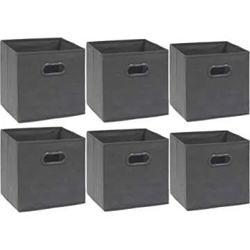 Simple Houseware Foldable Cube Storage Bin with Handle, Dark Grey - 6 Pack