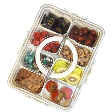 ZEENING Clear Snack Box Serving Tray with Lid & Handle - Perfect for Parties, Travel & Picnics