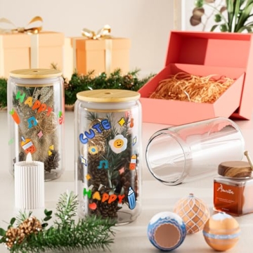 Finew 16oz Beer Can Glass Set with Lids and Straws