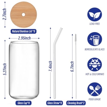Finew 16oz Beer Can Glass Set with Lids and Straws