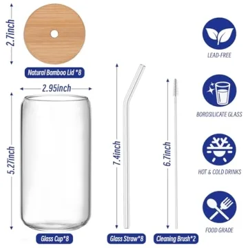 Finew 16oz Beer Can Glass Set with Lids and Straws