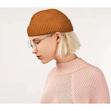 ROYBENS Swag Wool Knit Cuff Short Fisherman Beanie for Men Women, Winter Warm Hats