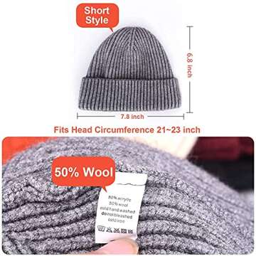 ROYBENS Swag Wool Knit Cuff Short Fisherman Beanie for Men Women, Winter Warm Hats