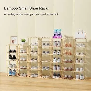 Bamboo Shoe Rack - Vertical Shoe Rack for Small Spaces, Skinny Shoe Shelf Space Saving Storage, Tall Vertical Narrow Shoe Rack for Front Door Entrance Closet Corner Garage