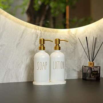 MOMEEMO Bathroom Soap Dispenser Set, Glass Soap Dispenser with Stainless Steel Pump, Contains Lotion...