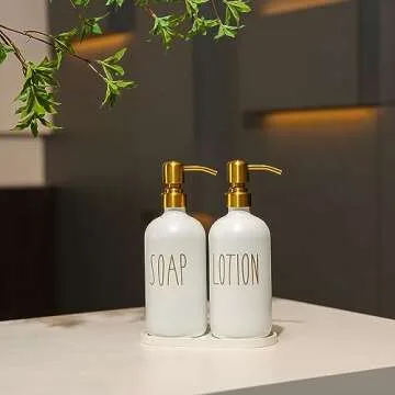 MOMEEMO Bathroom Soap Dispenser Set, Glass Soap Dispenser with Stainless Steel Pump, Contains Lotion Dispenser, Hand Soap Dispenser & Tray Suitable for Bathroom Decor Sets. (White)