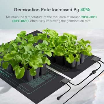 LUXBIRD 4 Pack Seedling Heat Mats with Digital Thermostat Controller, 10" x 20.75" Waterproof for Seed Starting, Germination, Hydroponics, Brewing, Breeding, Greenhouses (LB-HT04)