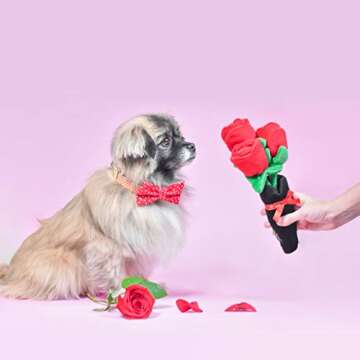 ZippyPaws Burrow, Valentine's Day Bouquet of Red Roses - Interactive Dog Toys for Boredom - Hide and Seek Dog Toys, Colorful Squeaky Dog Toys for Small & Medium Dogs, Plush Dog Puzzles