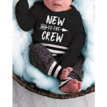 Fommy Baby Boy Clothes Newborn Boy Clothes New to The Crew Outfits Long Sleeve Black Romper+Long Lit...