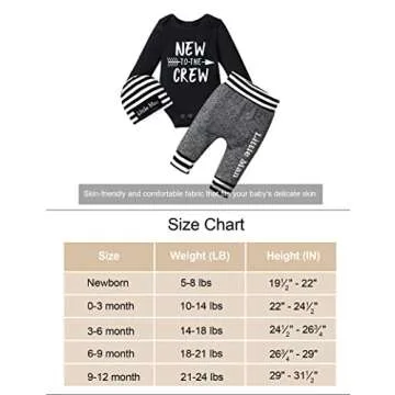 Fommy Baby Boy Clothes Newborn Boy Clothes New to The Crew Outfits Long Sleeve Black Romper+Long Little Man Pants+Striped Hat 3PCS Newborn Boy Outfits