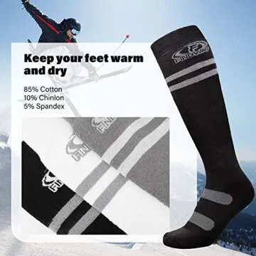findway Ski Socks, 2/3 Pairs Snowboarding and Skiing Socks, OTC Non-Slip Cuff Winter Thermal Warm Socks for Men & Women
