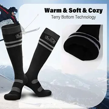 findway Ski Socks, 2/3 Pairs Snowboarding and Skiing Socks, OTC Non-Slip Cuff Winter Thermal Warm Socks for Men & Women
