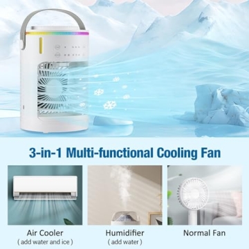 Portable Air Conditioner Fan with 3 Speeds & 5000mAh Battery
