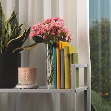 B&T Collection Clear Acrylic Book Vase for Flowers w/Inspirational Message – Modern Room Decor: Clean Girl Aesthetic Vase – Book Vase for Neutral Decor – Cute Housewarming Gift