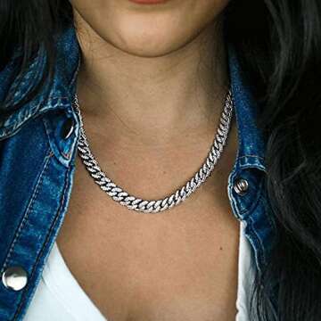 HIPBLING Cuban Link Chain for Women Diamond Miami Cuban Necklace 8mm 18inch Silver Iced Out Chain Hi...