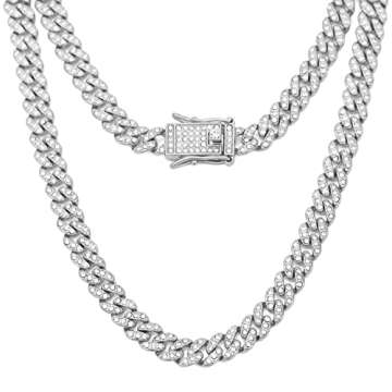 HIPBLING Cuban Link Chain for Women Diamond Miami Cuban Necklace 8mm 18inch Silver Iced Out Chain Hip Hop Rapper Jewelry Gift for Men Women