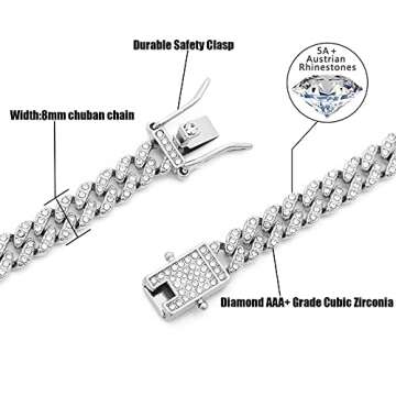 HIPBLING Cuban Link Chain for Women Diamond Miami Cuban Necklace 8mm 18inch Silver Iced Out Chain Hip Hop Rapper Jewelry Gift for Men Women