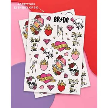 xo, Fetti Bride or Die Bachelorette Temporary Tattoos - 48 Foil Styles | Til Death Do Us Party Bach Decoration, Bridesmaid Favor, Bride to Be Gift + Bridal Shower Supplies