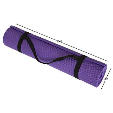 Yoga Mat - Thick Double-Sided Foam Gym and Workout Equipment - Padded Fitness Surface for Pilates with Carrying Strap by Wakeman (Purple)