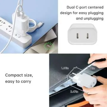 European Dual USB Type C Fast Charger Europe Travel Adapter for Apple iPhone 16 15 14 13 12 11 Pro Max SE iPad Samsung Pixel Moto EU Euro International Wall Plug France Spain Israel 40W PD PPS
