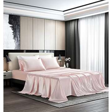 PraySummer Satin Sheets Luxury Bedding Set, Soft Silky Sheets Set with 1 Deep Pocket Fitted Shett, 1 Flat Sheet, 1 Pillowcase (Blush Pink, Twin)