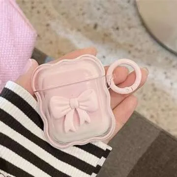 Jiarusig Compatible with Airpods Case Cover with Cleaning Kit, Cute Pink Clear TPU 3D Bow Airpod Cover Shockproof Airpods Protective Case for Girl Women with Keychain for AirPod 1st/2nd Charging Case