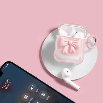 Jiarusig Compatible with Airpods Case Cover with Cleaning Kit, Cute Pink Clear TPU 3D Bow Airpod Cover Shockproof Airpods Protective Case for Girl Women with Keychain for AirPod 1st/2nd Charging Case