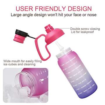 Opard Half gallon Water Bottle with Time Marker, 64oz Motivational Water Jug Large Sports Water Bottle with Straw Handle BPA Free for Gym Fitness (Pink & Purple)