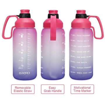 Opard Half gallon Water Bottle with Time Marker, 64oz Motivational Water Jug Large Sports Water Bottle with Straw Handle BPA Free for Gym Fitness (Pink & Purple)