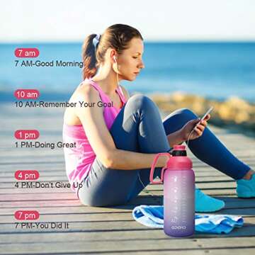 Opard Half gallon Water Bottle with Time Marker, 64oz Motivational Water Jug Large Sports Water Bottle with Straw Handle BPA Free for Gym Fitness (Pink & Purple)