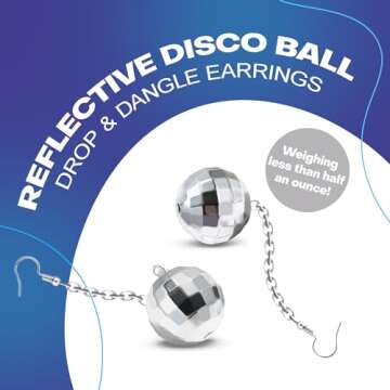 Rave Envy Disco Ball Earrings for Women - 70's Silver Halloween Earrings Women's Costume Accessories