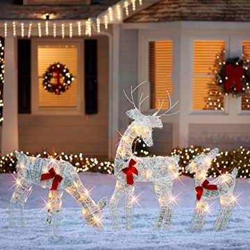 HOURLEEY Christmas Decoration Outdoor 60 Light Up Deer Family, 3-Piece Set 2D Waterproof Plug in Rei...