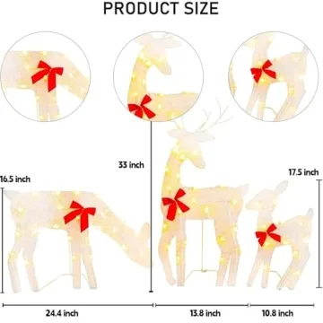 HOURLEEY Christmas Outdoor Deer Family Decor Set
