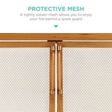 Best Choice Products 38.5x31in 2-Door Fireplace Screen, Handcrafted Wrought Iron Decorative Mesh Geometric Fire Spark Guard w/Magnetic Panels - Gold