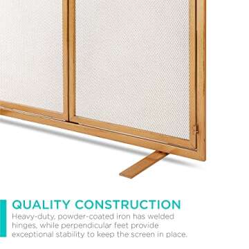 Best Choice Products 38.5x31in 2-Door Fireplace Screen, Handcrafted Wrought Iron Decorative Mesh Geometric Fire Spark Guard w/Magnetic Panels - Gold