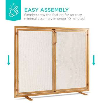 Best Choice Products 38.5x31in 2-Door Fireplace Screen, Handcrafted Wrought Iron Decorative Mesh Geometric Fire Spark Guard w/Magnetic Panels - Gold